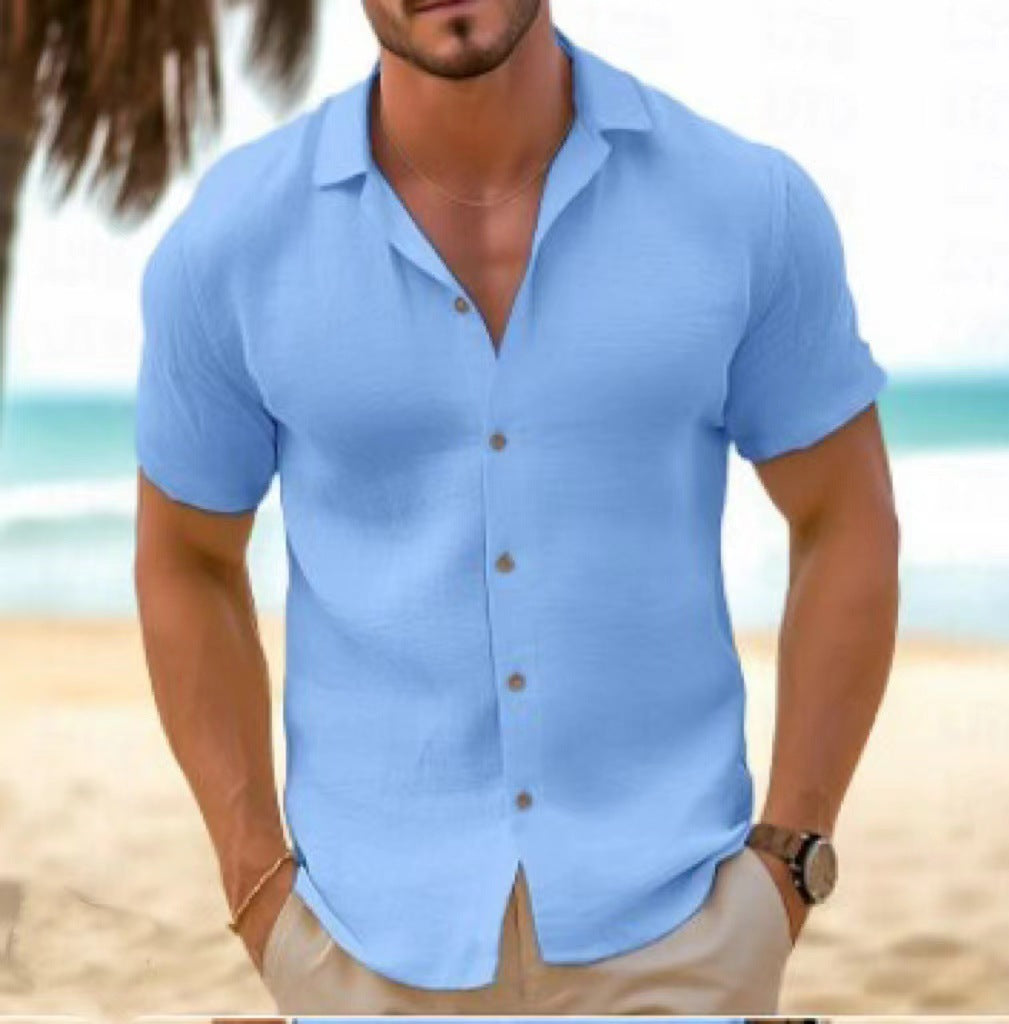 Chemise en lin à manches courtes pour hommes avec col moderne et patte de boutonnage Chic und Stil