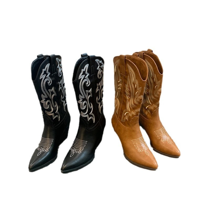 Bottes de cowboy pour femmes avec broderie élégante et design moderne à talon compensé Chic und Stil