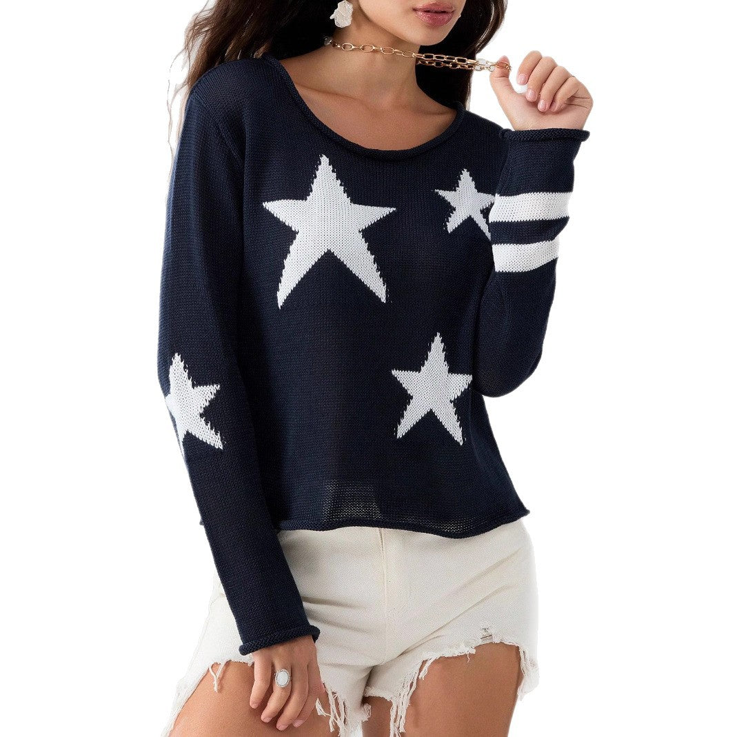 Pull femme avec motif étoilé en tricot de haute qualité Chic und Stil