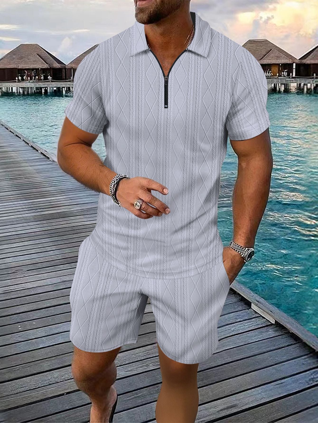 Survêtement décontracté à zip structuré pour hommes Chic und Stil