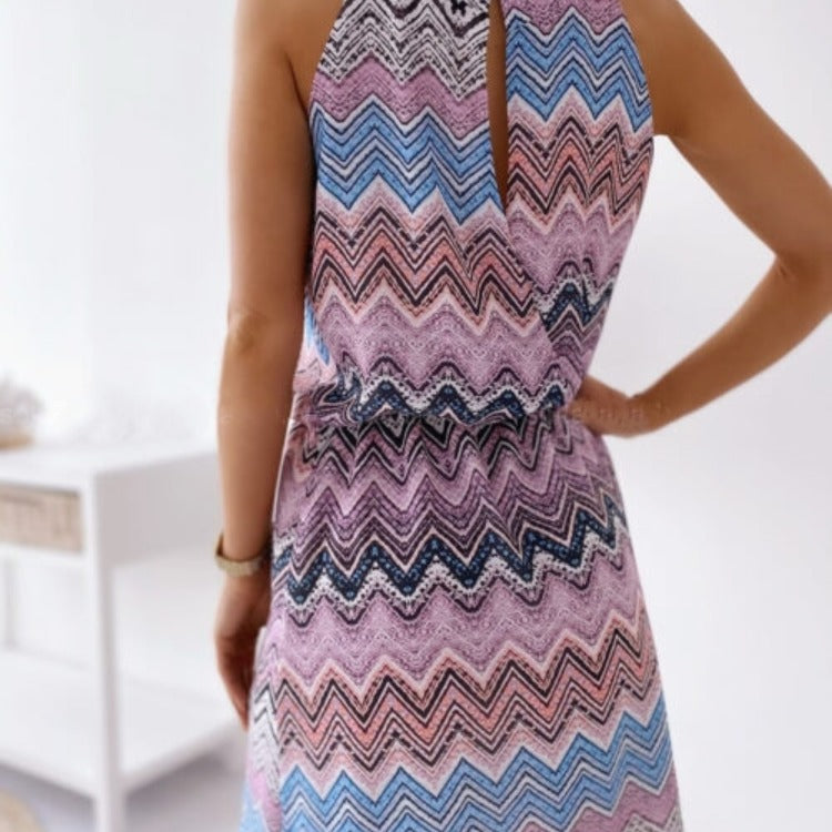 Robe mini à dos nu pour femmes avec motif en zigzag Chic und Stil
