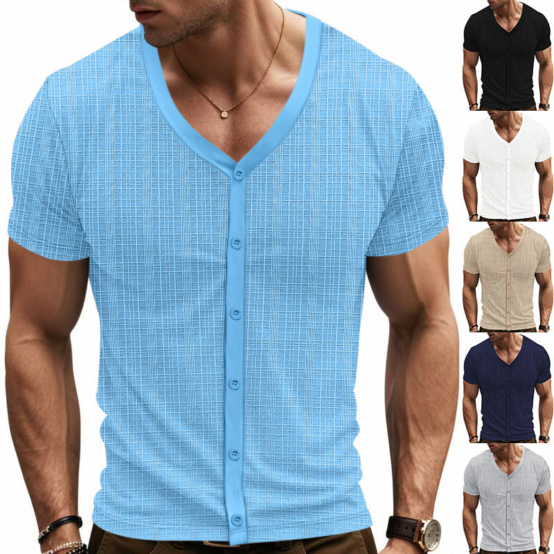 Chemise courte à manches courtes décontractée pour hommes avec patte de boutonnage et design texturé Chic und Stil