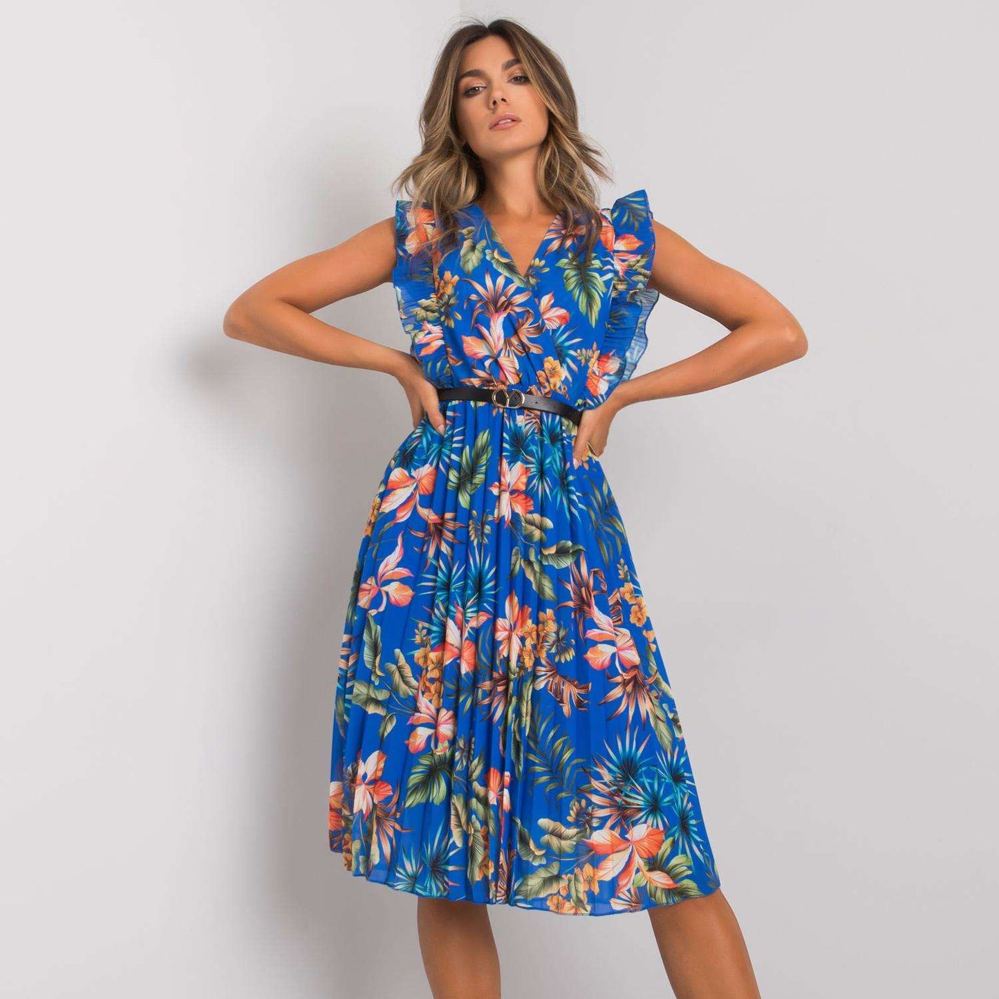 Robe midi à manches volantées à motif floral pour femmes Chic und Stil