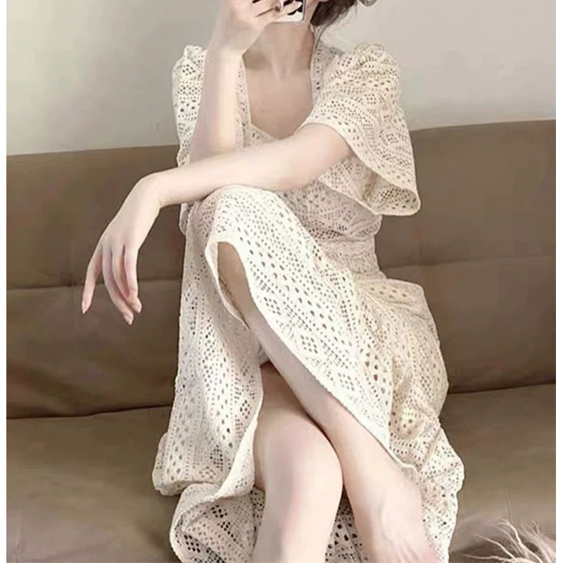 Robe midi en dentelle au crochet élégante pour femmes Chic und Stil