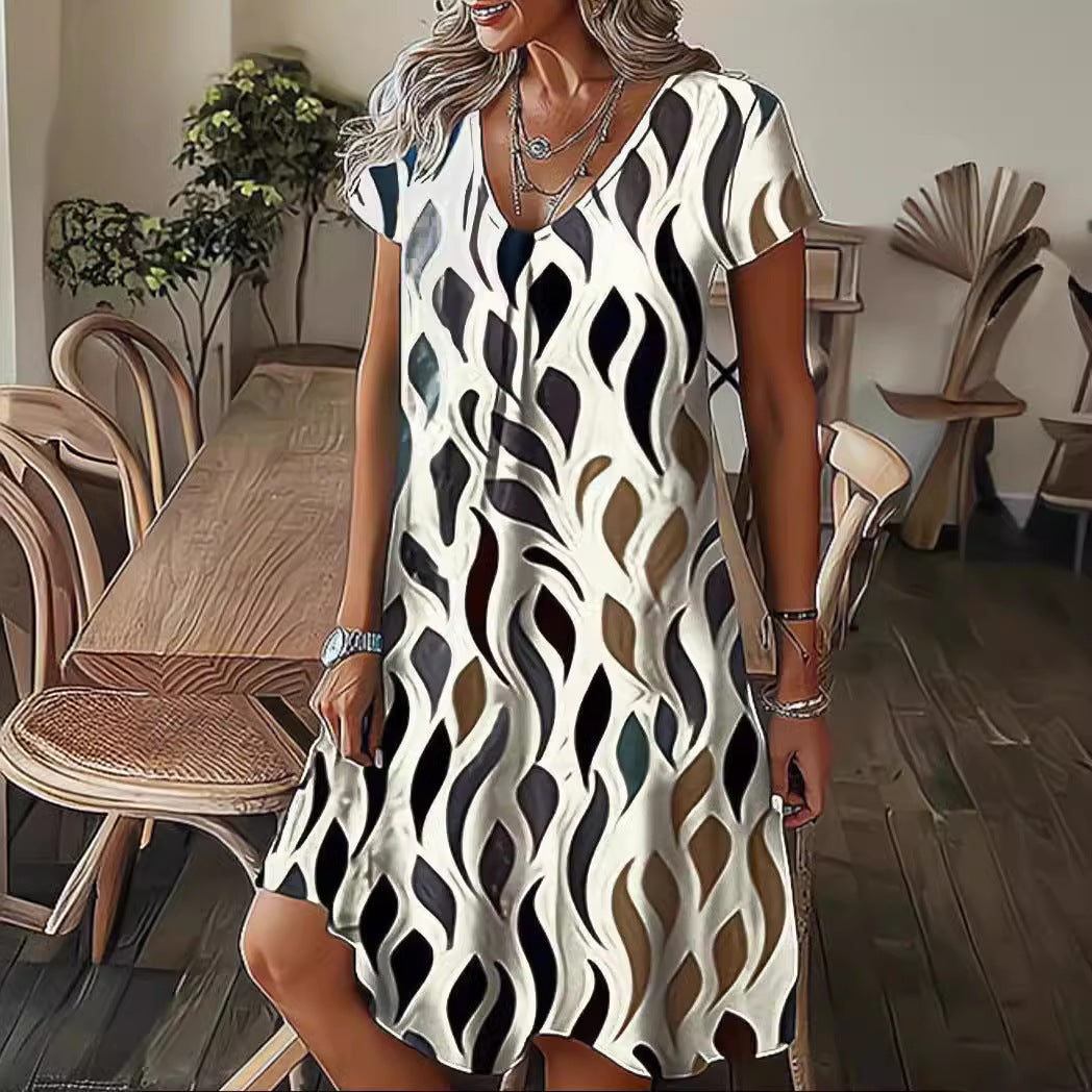 Robe midi à décolleté en V fluide pour femmes avec motif abstrait Chic und Stil
