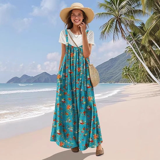 Robes longues en coton pour femmes avec bretelles et poches Chic und Stil