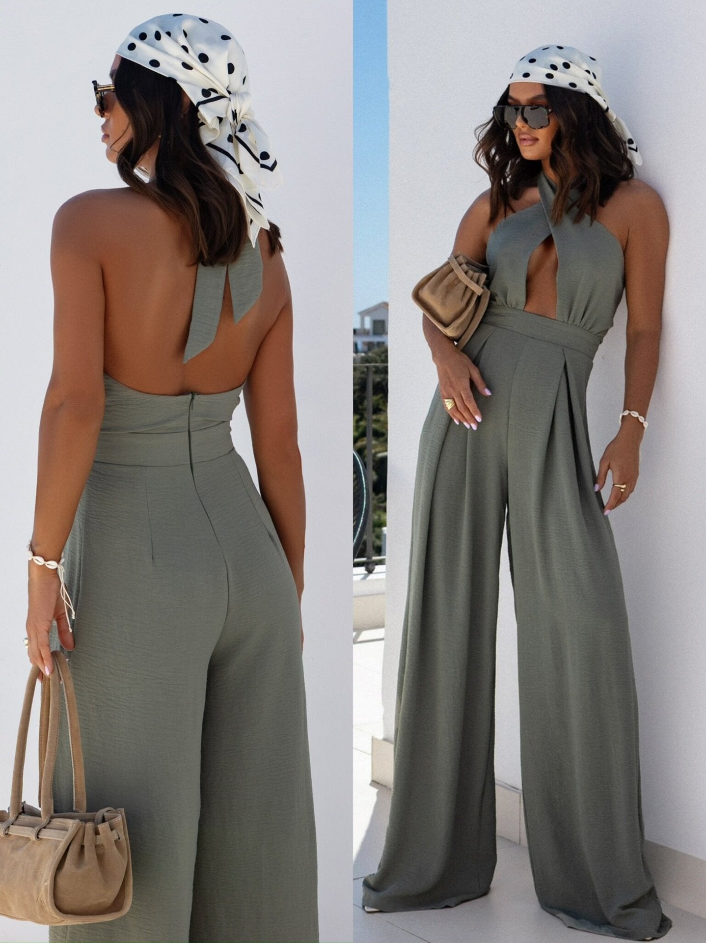 Combinaison à dos nu découpé à jambes larges Chic und Stil