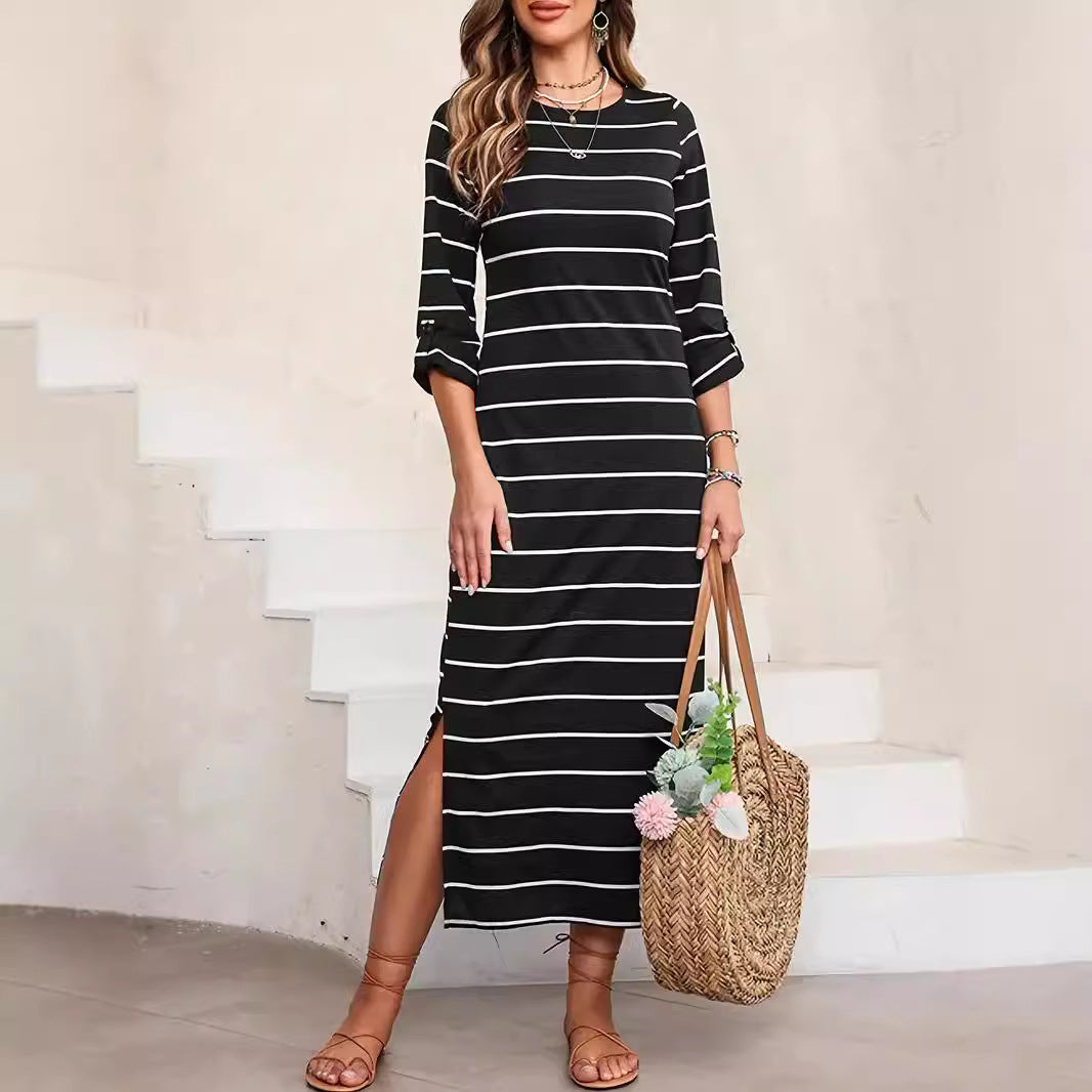 Robe maxi rayée décontractée pour femme Chic und Stil