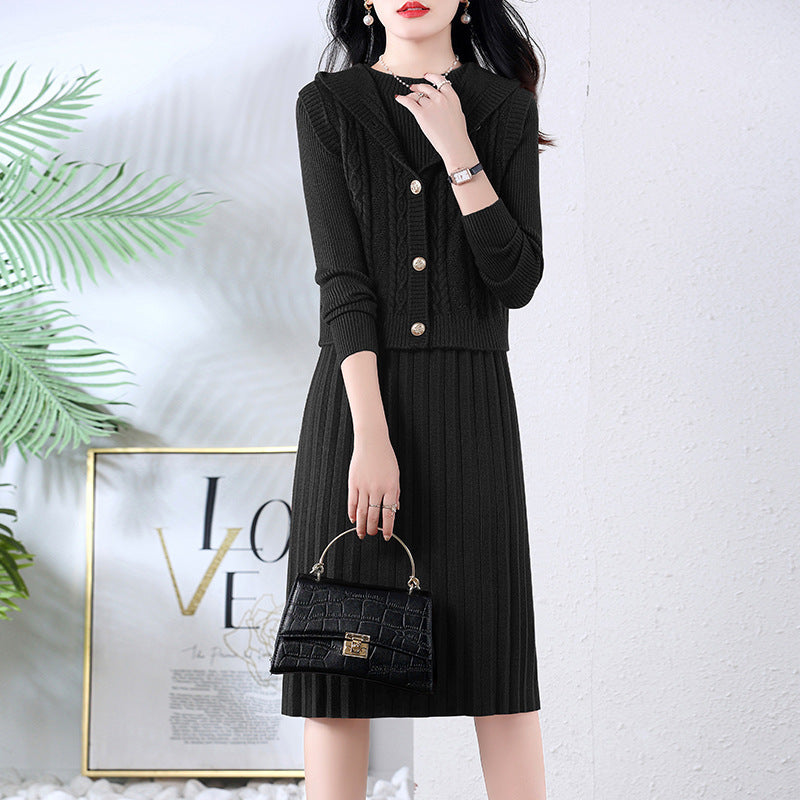 Robe en tricot élégante pour femmes avec grand col et détails de boutons Chic und Stil