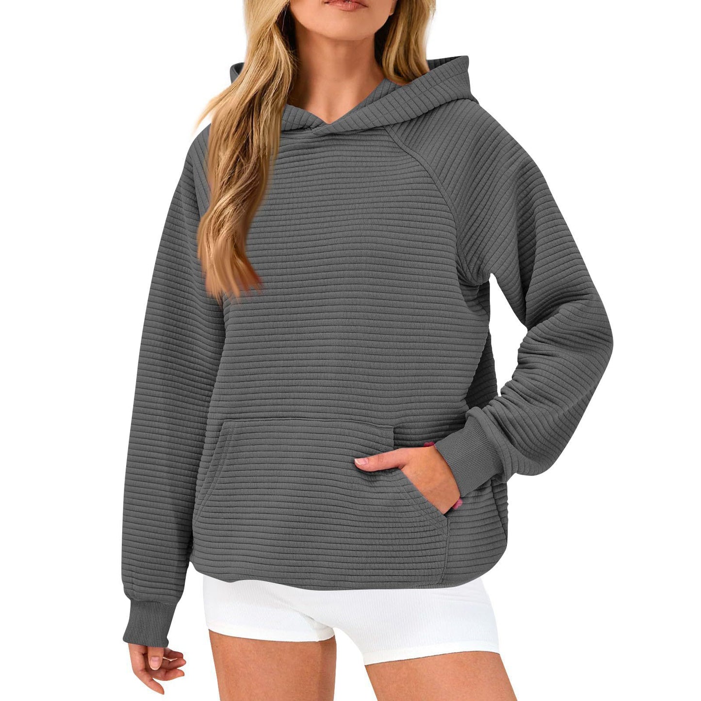 Pull en nid d'abeille douillet pour femmes avec capuche et poche kangourou Chic und Stil