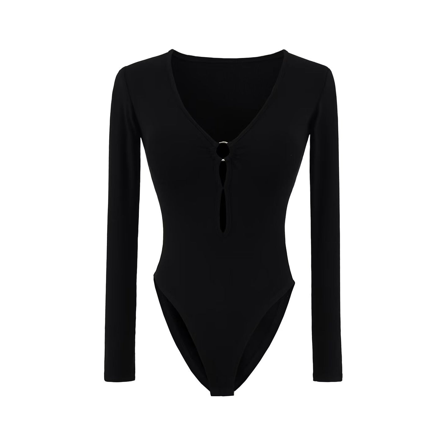 Body féminin à manches longues avec décolleté en V élégant et détail de bague décoratif Chic und Stil