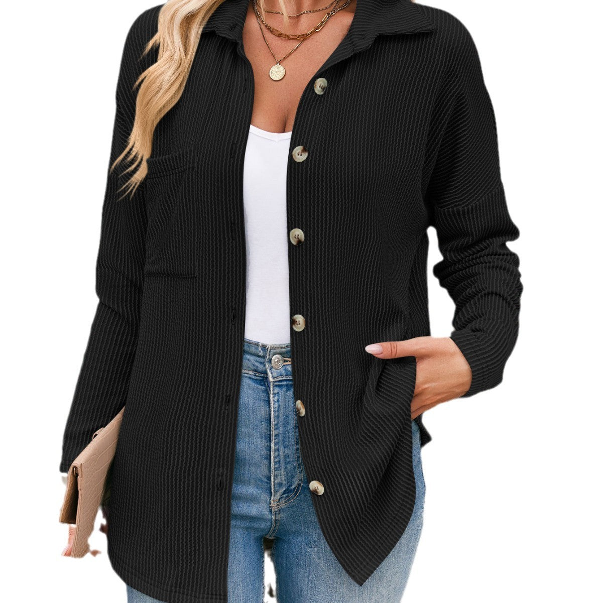 Blouse à boutons structurée pour femmes avec poches Chic und Stil