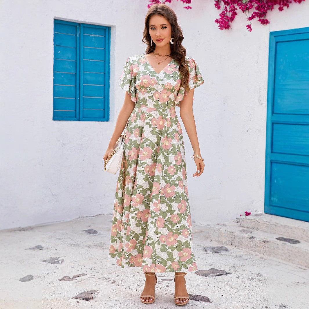 Robe maxi à imprimé floral pour femmes avec des manches ondulantes Chic und Stil