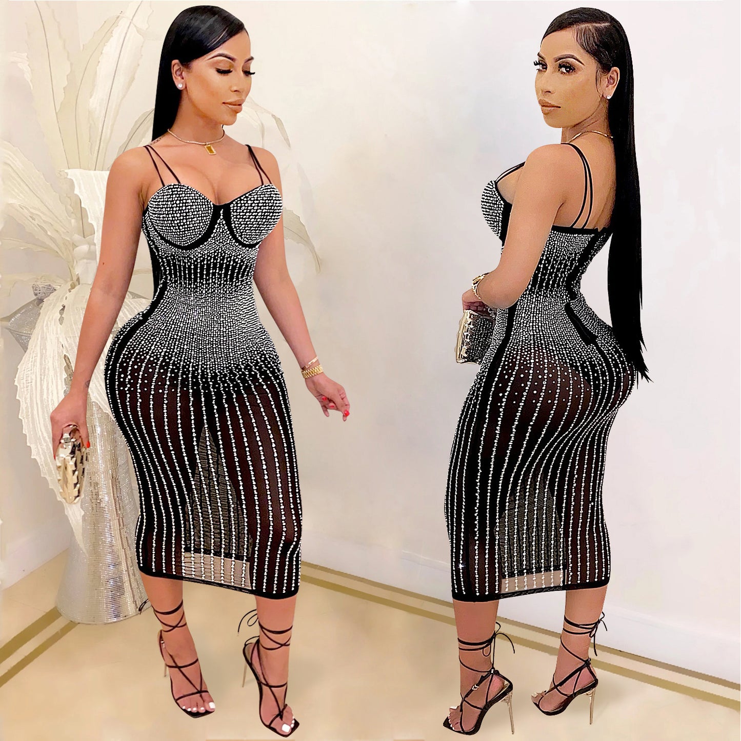 Robe midi bodycon pour dames avec embellissement en strass Chic und Stil
