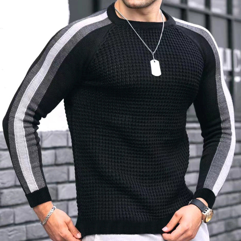 Hommes Pull ras du cou tendance avec surface texturée et rayures contrastées Chic und Stil