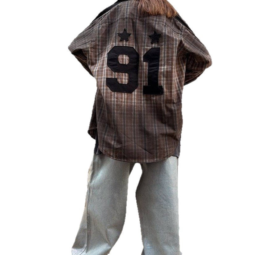 Dames décontractée à carreaux oversize chemise veste Chic und Stil