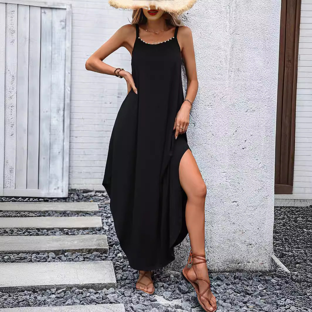 Robe maxi femme avec fente latérale et bretelles ajustables Chic und Stil