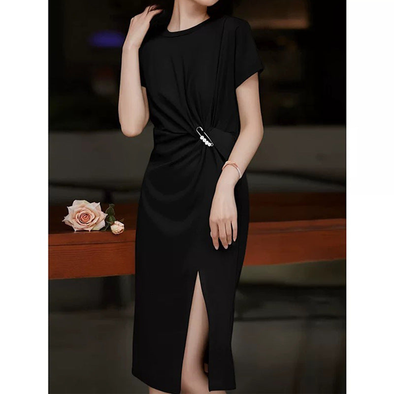 Robe Midi Élégante pour Femme avec Fente Latérale et Détail en Nœud Chic und Stil