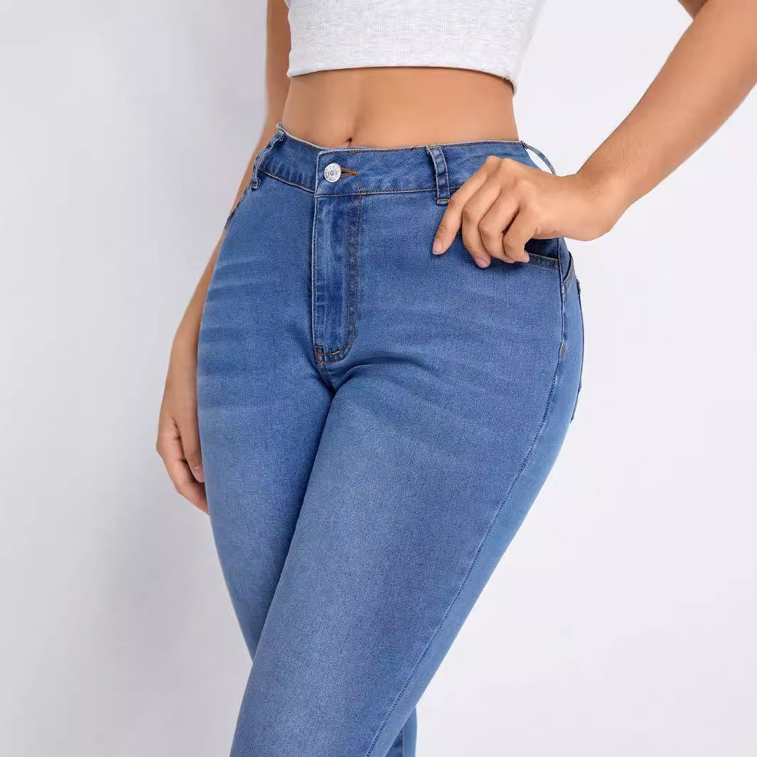 Jean haute taille pour femmes avec coupe ajustée et taille élastique Chic und Stil
