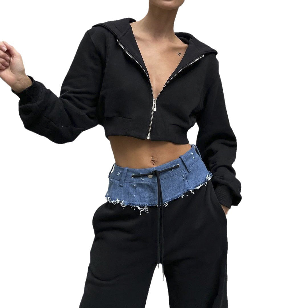Dames Ensemble de sport à la mode avec hoodie court et style de pantalon ample Chic und Stil