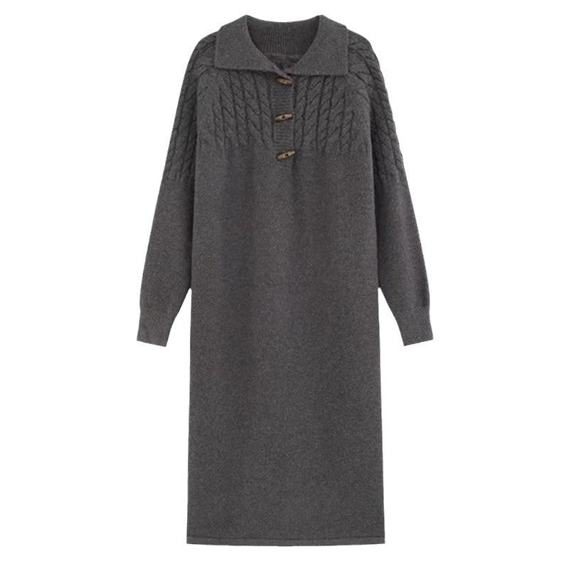 Robe tricotée pour femmes avec col et détails de boutons Chic und Stil