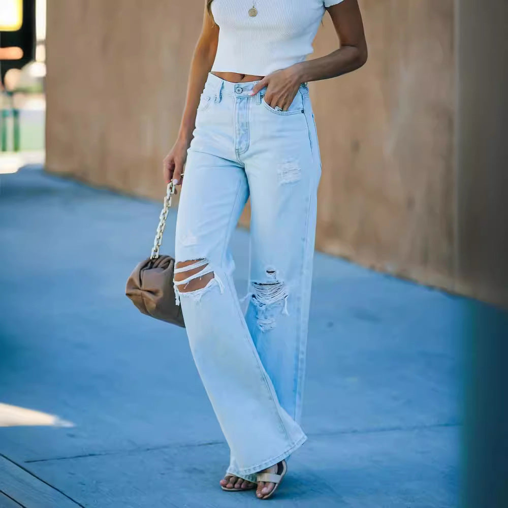 Jeans ample pour femmes au style destroyed avec poches hautes et détails authentiques Chic und Stil
