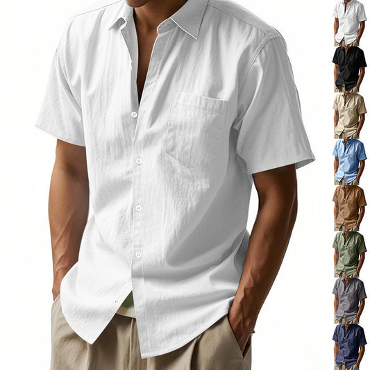 Chemise en lin à manches courtes pour hommes avec design structuré et poche poitrine pratique Chic und Stil