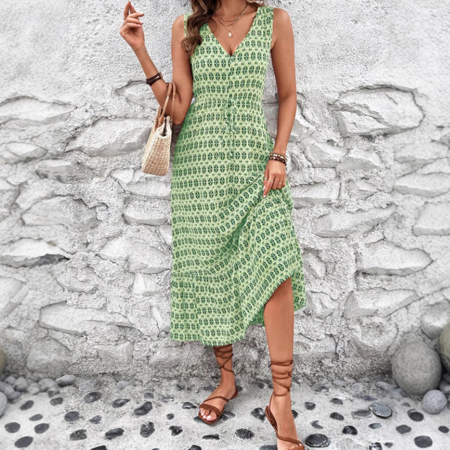 Robe maxi bohème sans manches pour femmes avec ceinture nouée Chic und Stil