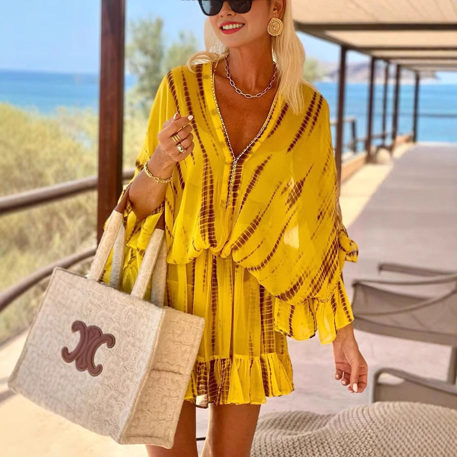 Women's Chic and Stylish Mini Dress with Flowing Ruffles