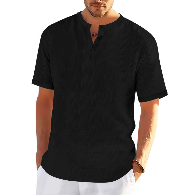 T-shirt Henley à manches courtes pour hommes avec design texturé et boutons tendance Chic und Stil