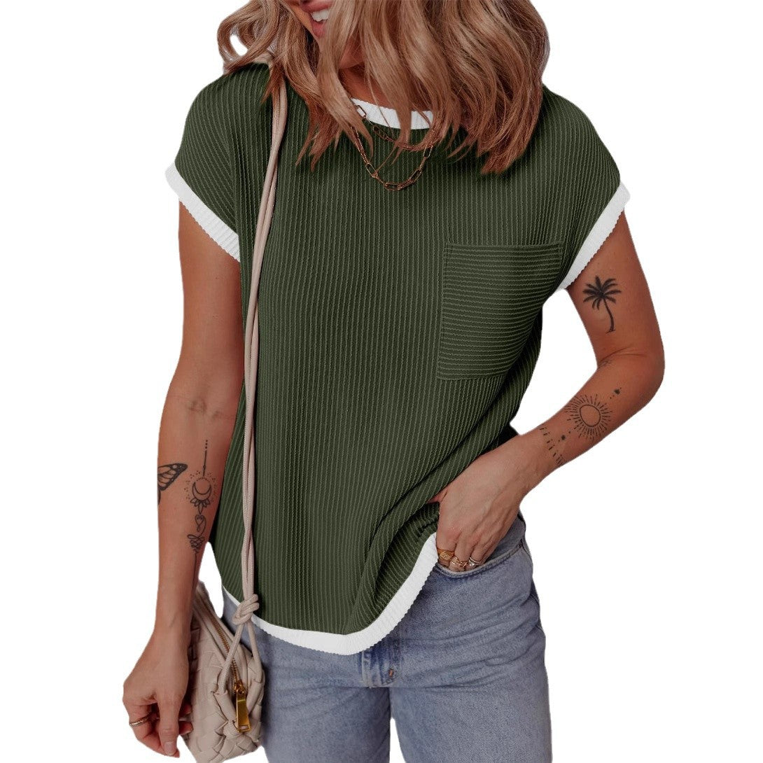 T-shirt en waffle décontracté et respirant pour dames avec poche Chic und Stil