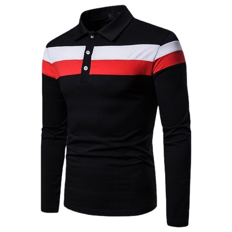 Men's long sleeve polo with contrasting stripes Chic and Style