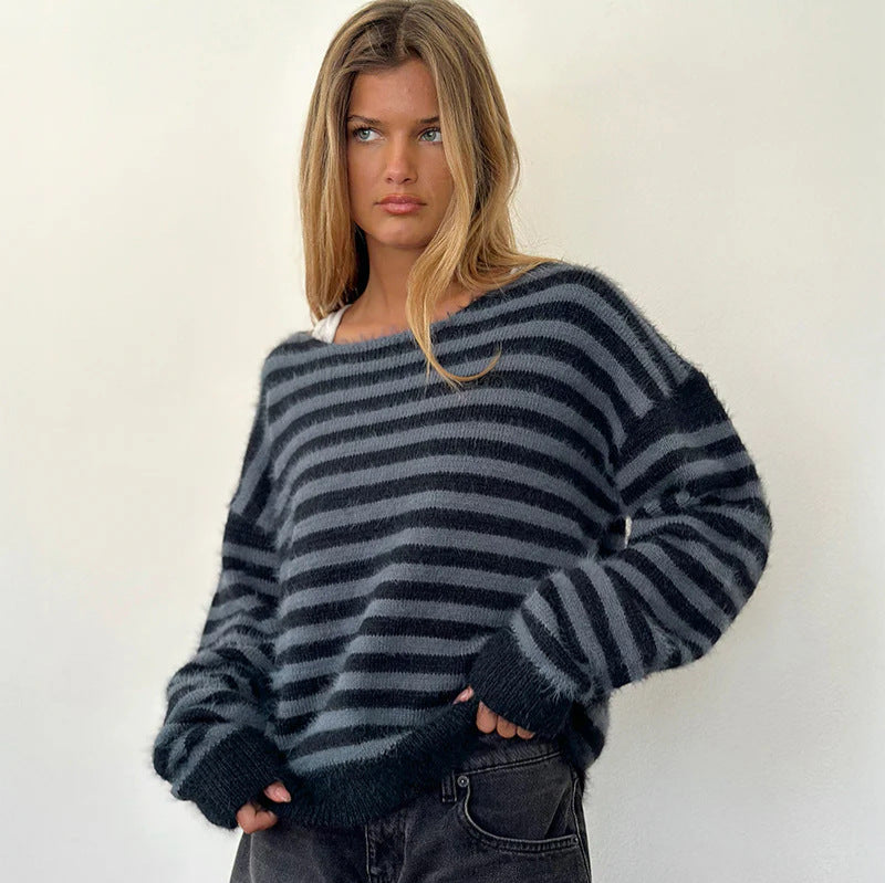 Pull femme à rayures à la mode avec coupe décontractée Chic und Stil
