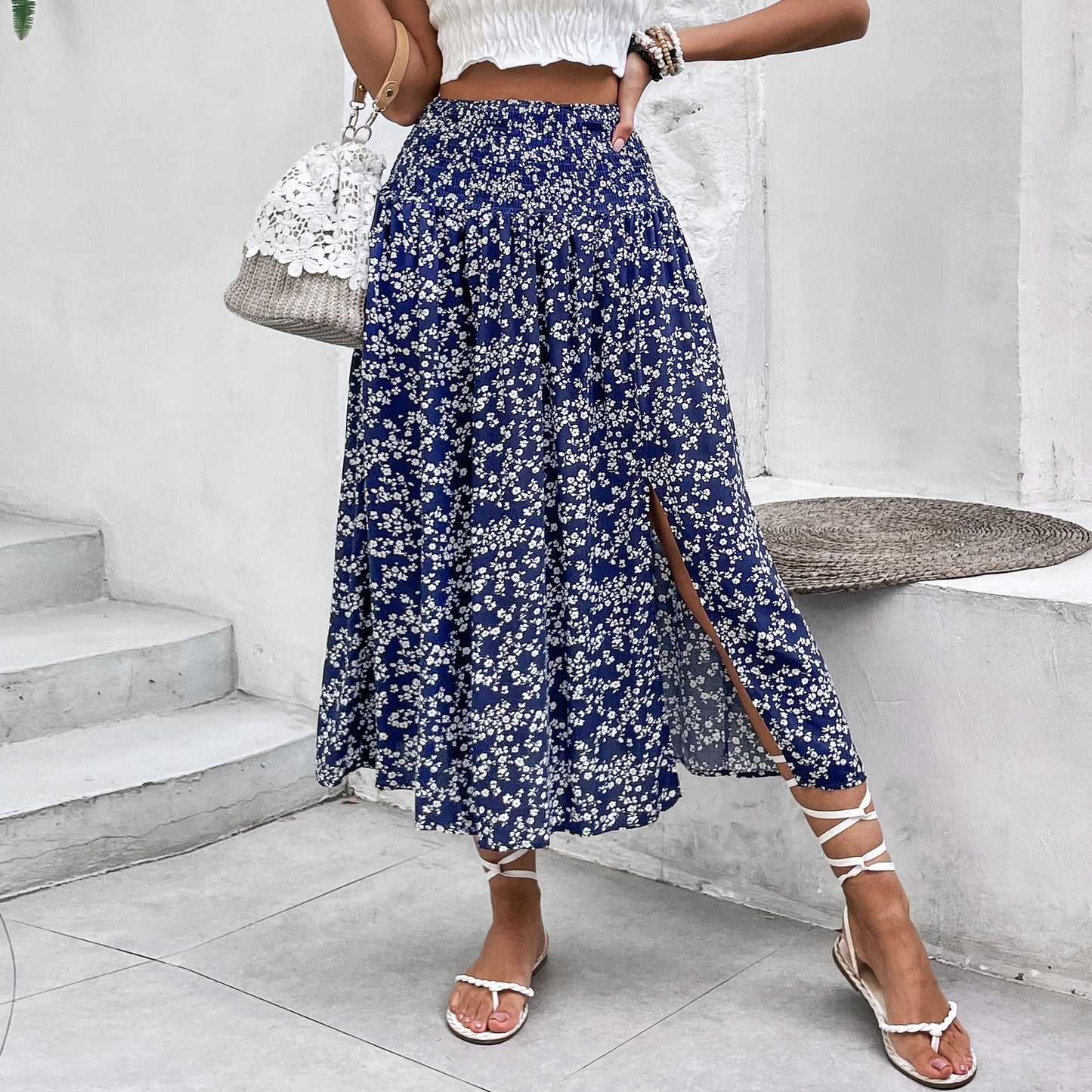 Jupe maxi fendue à imprimé floral pour femmes Chic und Stil
