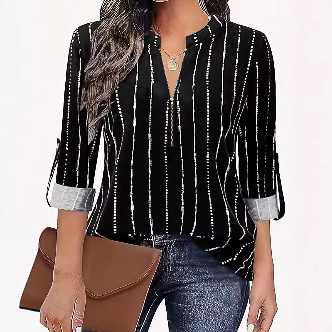 Chemisier pour dames avec fermeture éclair élégante et motif rayé moderne Chic und Stil