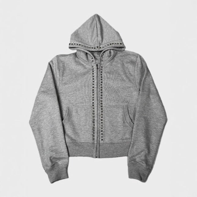 Dame hoodie avec des clous décoratifs et coupe droite Chic und Stil