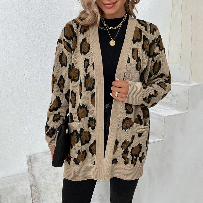 Veste en tricot à motifs léopard pour femmes avec poches pratiques Chic und Stil