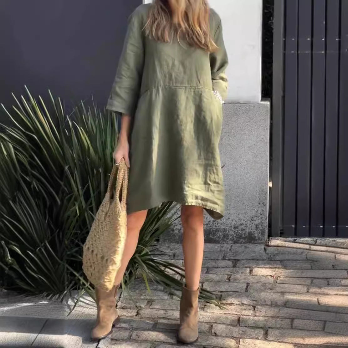 Robe en lin décontractée pour femmes avec poches pratiques et ourlet asymétrique Chic und Stil