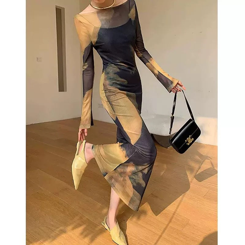 Robe de fête à manches longues transparente pour femmes Chic und Stil