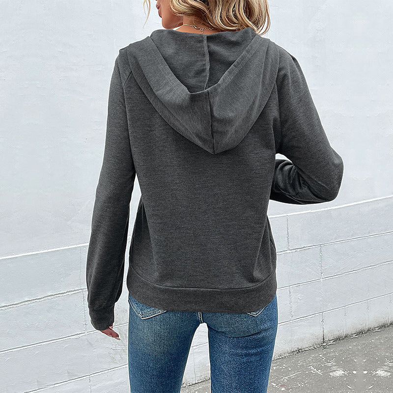 Pull à capuche décontracté pour femmes avec patte de boutonnage et coton de haute qualité Chic und Stil