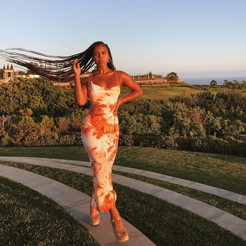 Robe maxi à col drapé tie-dye Chic und Stil pour femmes