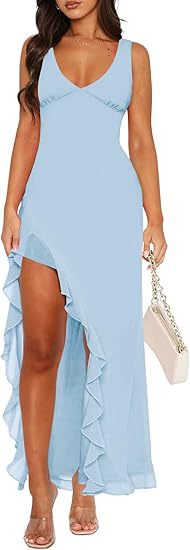 Robe maxi femme avec ourlet asymétrique et détails de volants Chic und Stil