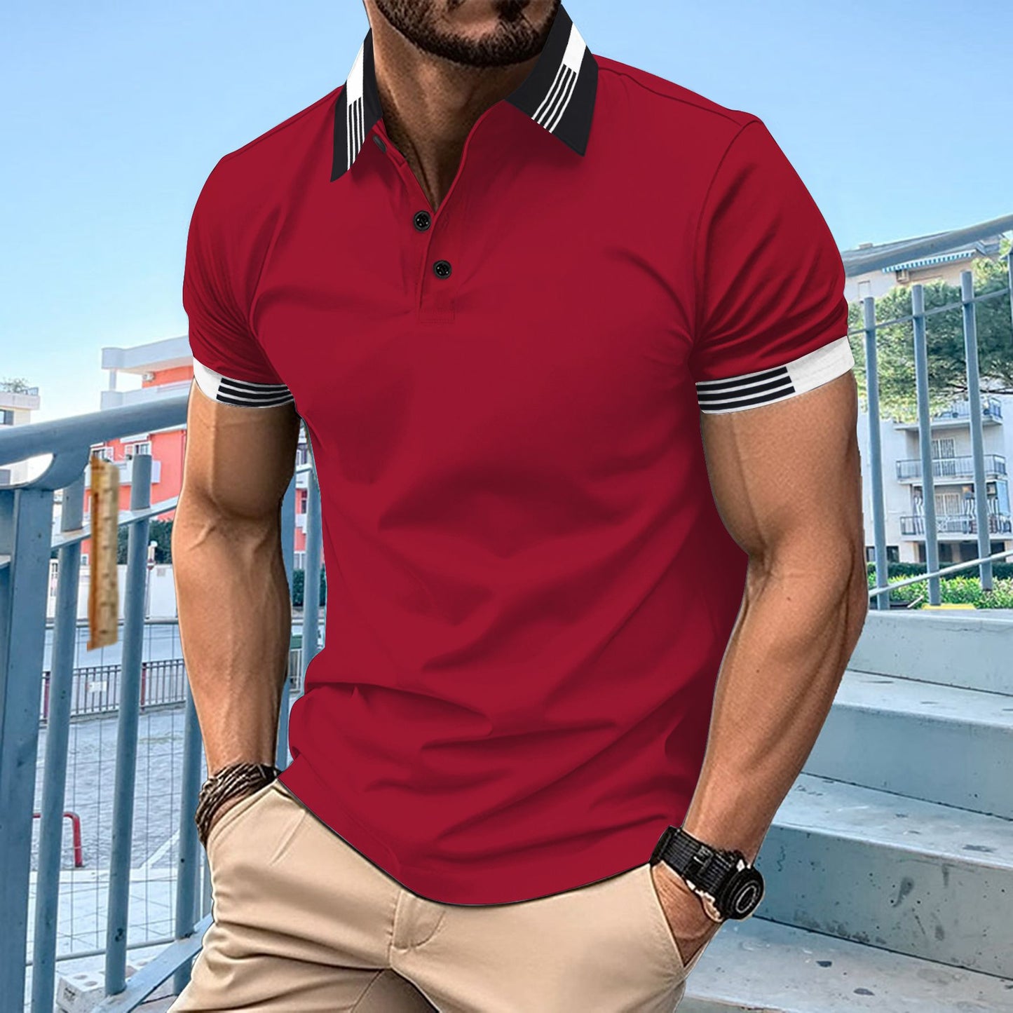 Polo à manches courtes élégant pour hommes avec passepoil contrasté Chic und Stil