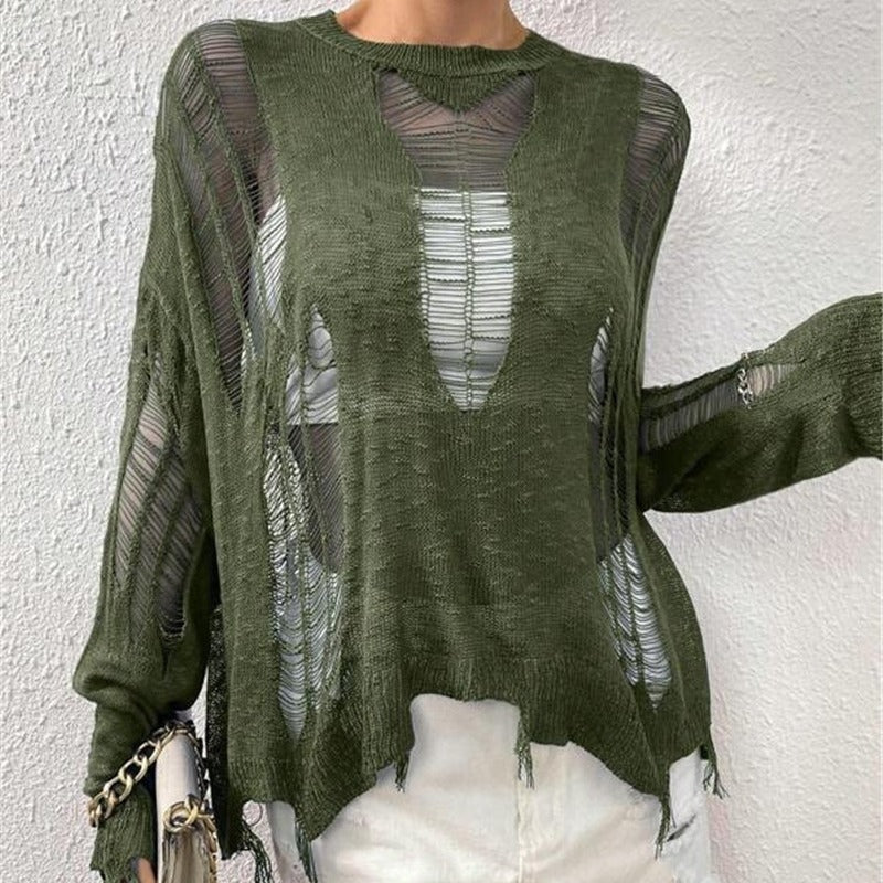 Pull en tricot surdimensionné pour femmes avec des découpes à la mode Chic und Stil