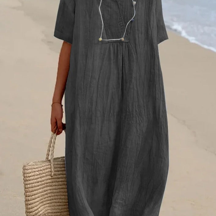 Robe longue décontractée pour femmes à col en V et coupe généreuse Chic und Stil