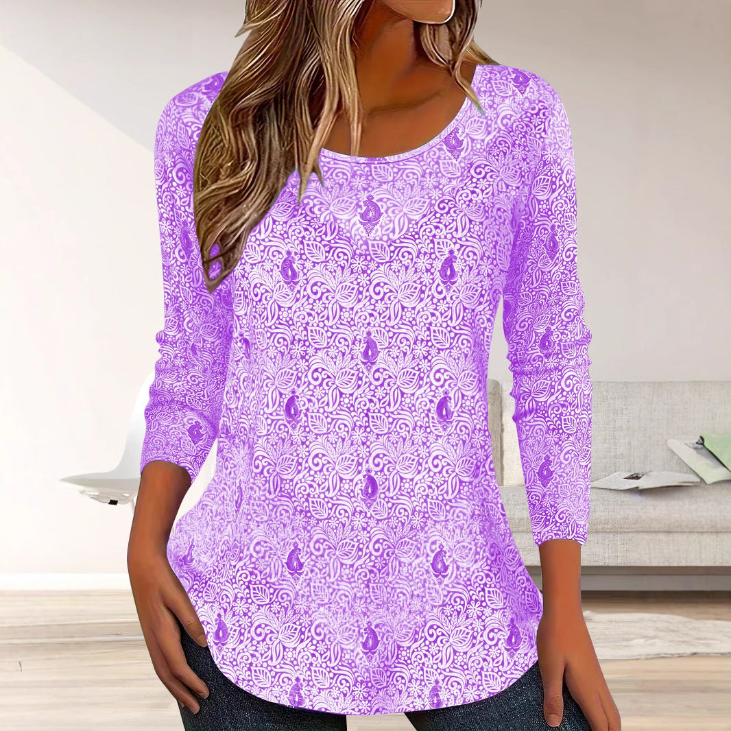 Blouse femme simple à manches longues avec design floral et encolure ronde Chic und Stil