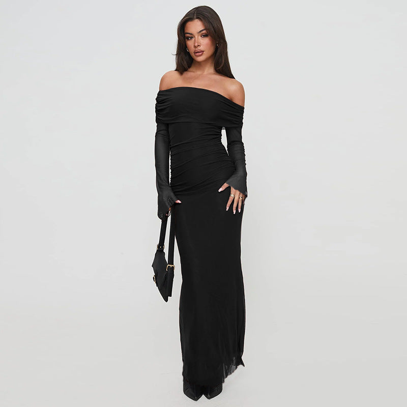 Robe maxi à volants dénudé des épaules Chic und Stil 1751521858