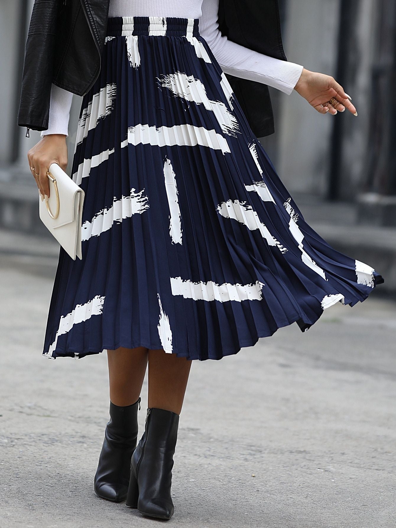 Jupe plissée pour femmes avec motif tendance et ceinture élastique Chic und Stil