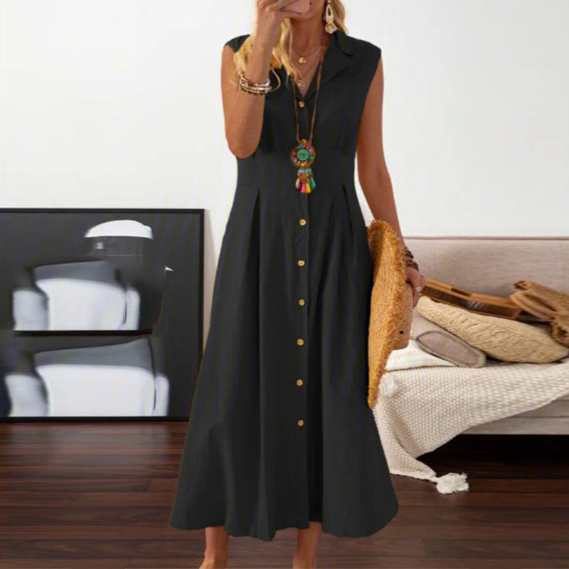 Robe maxi femme avec patte de boutonnage et coupe polyvalente Chic und Stil
