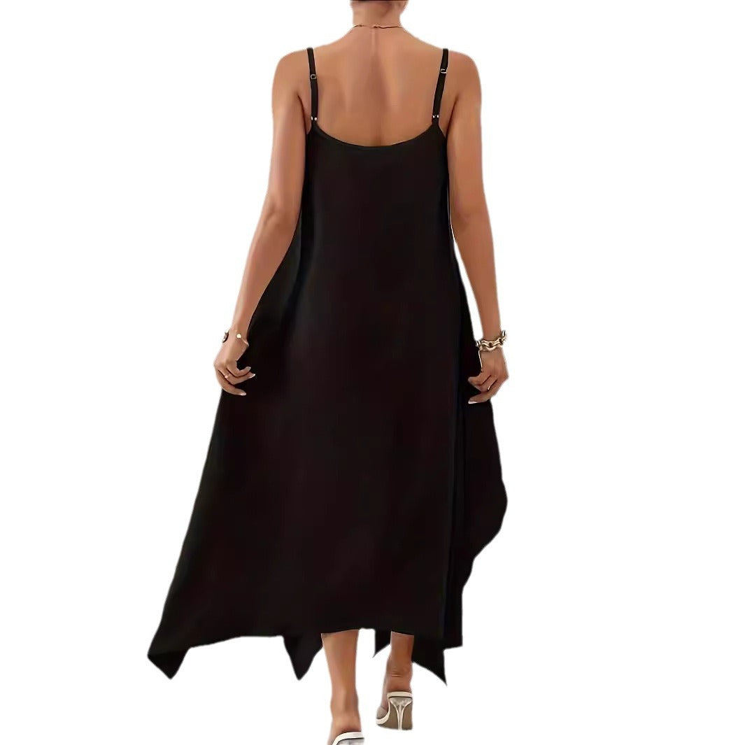 Robe maxi aérienne pour femmes avec ourlet asymétrique et fines bretelles spaghetti Chic und Stil
